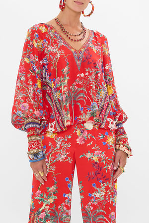 CAMILLA floral print silk blouse in The Summer Palace print