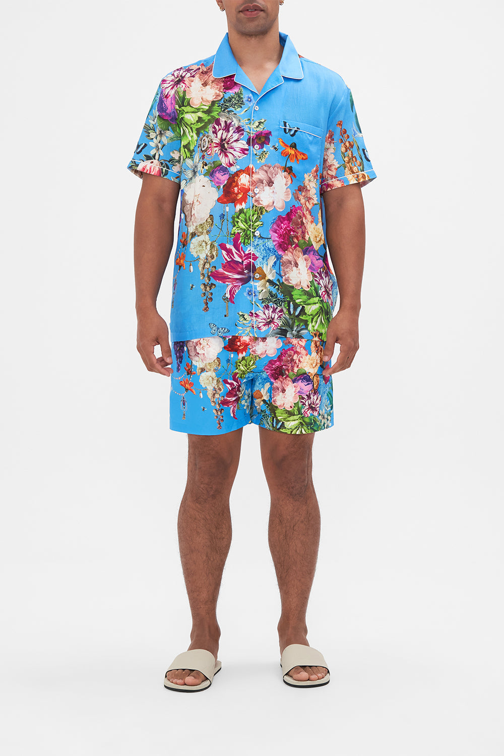 Hotel Franks by CAMILLA mens blue flroal print shirt in Nectar Of The Gods print 