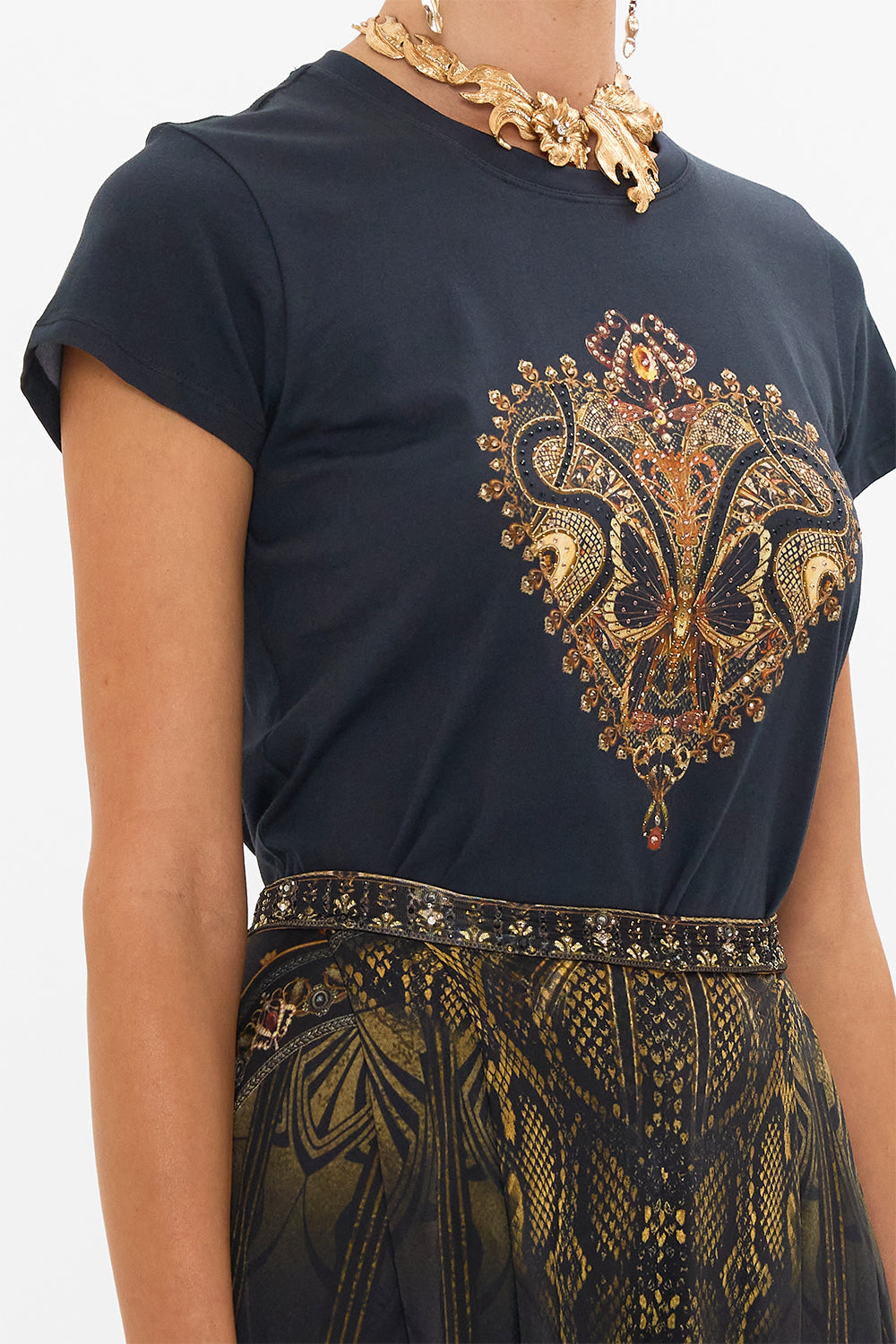CAMILLA slim fit graphic t shirt in Nouveau Noir print