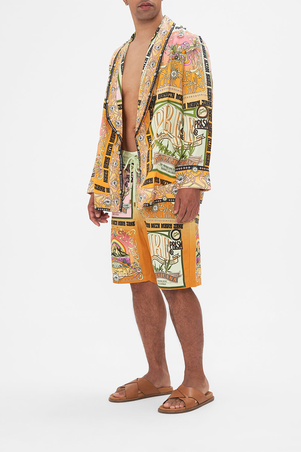 Hotel Franks by CAMILLA mens silk robe in Lets Chase Rainbows print