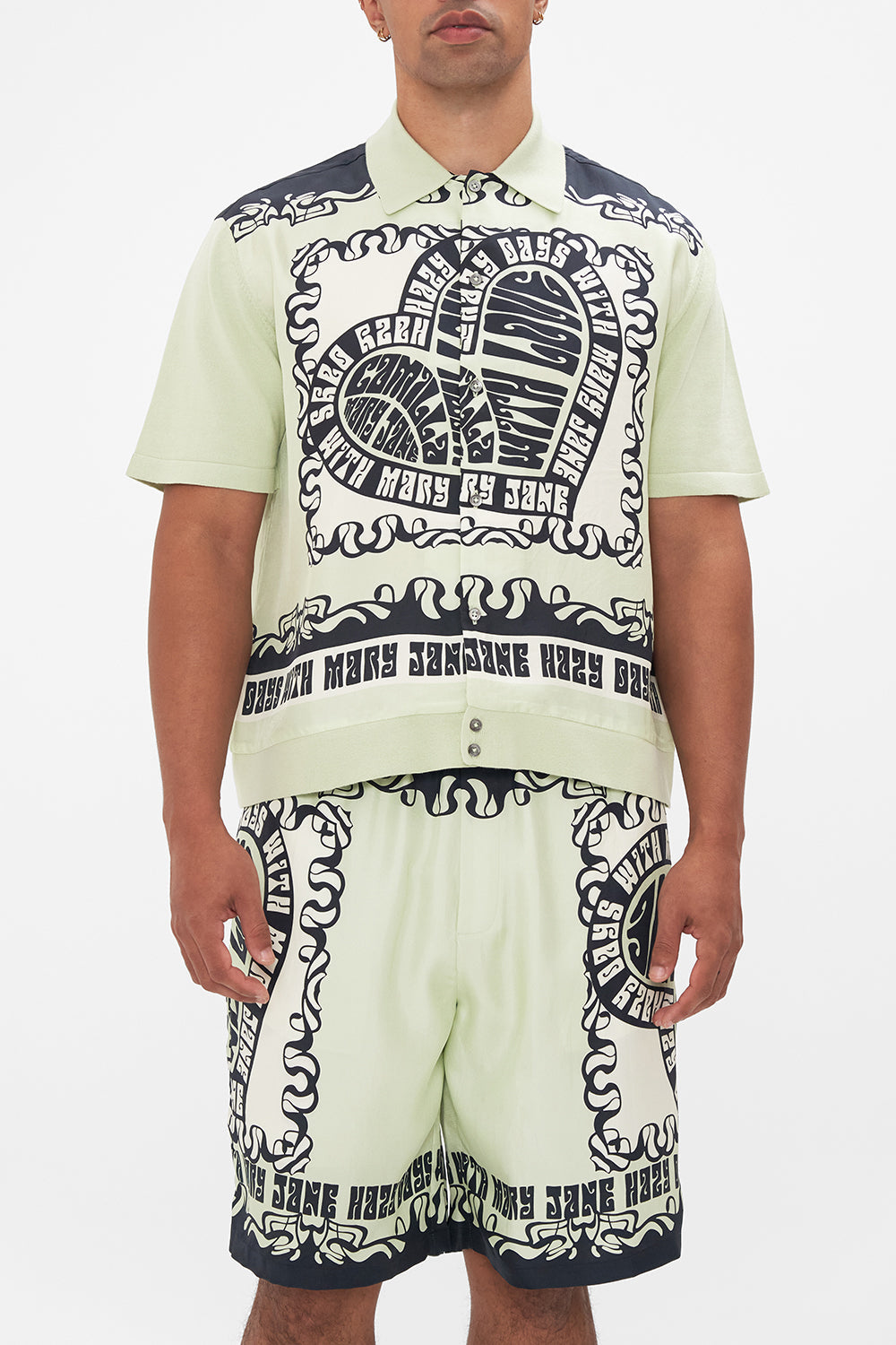 The CAMILLA ELASTIC WAIST BOARDSHORT IF THESE WALLS COULD TALK in our  print.