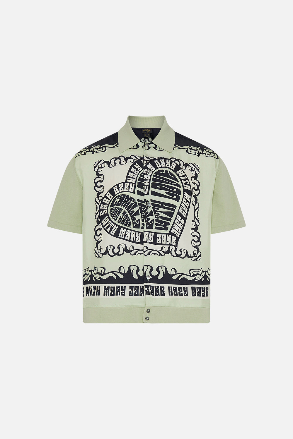 Hotel Franks by CAMILLA mens knit silk shirt in Double Dutch print