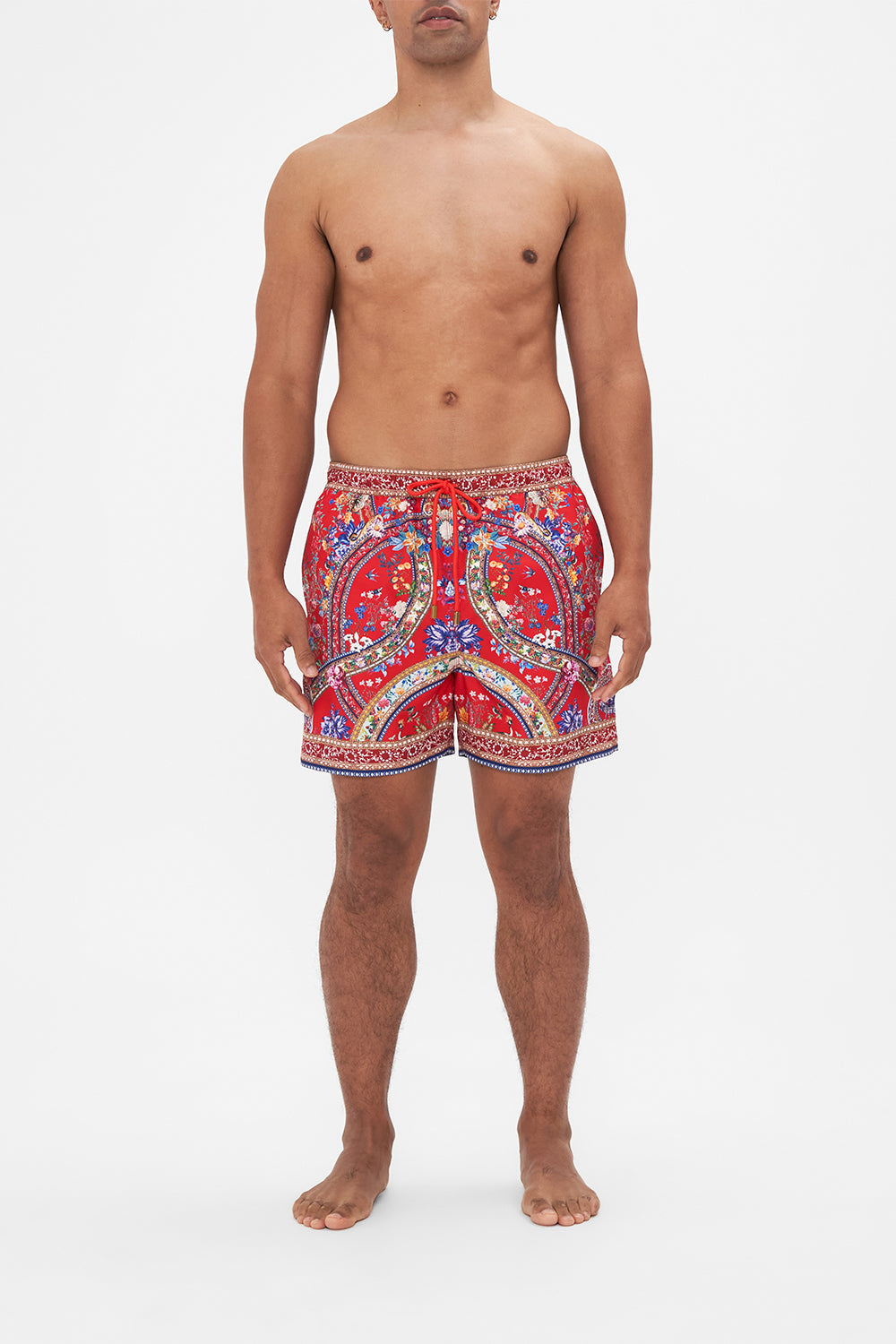 Hotel Franks by CAMILLA mens red floral print boardshorts in The Summer Palace print