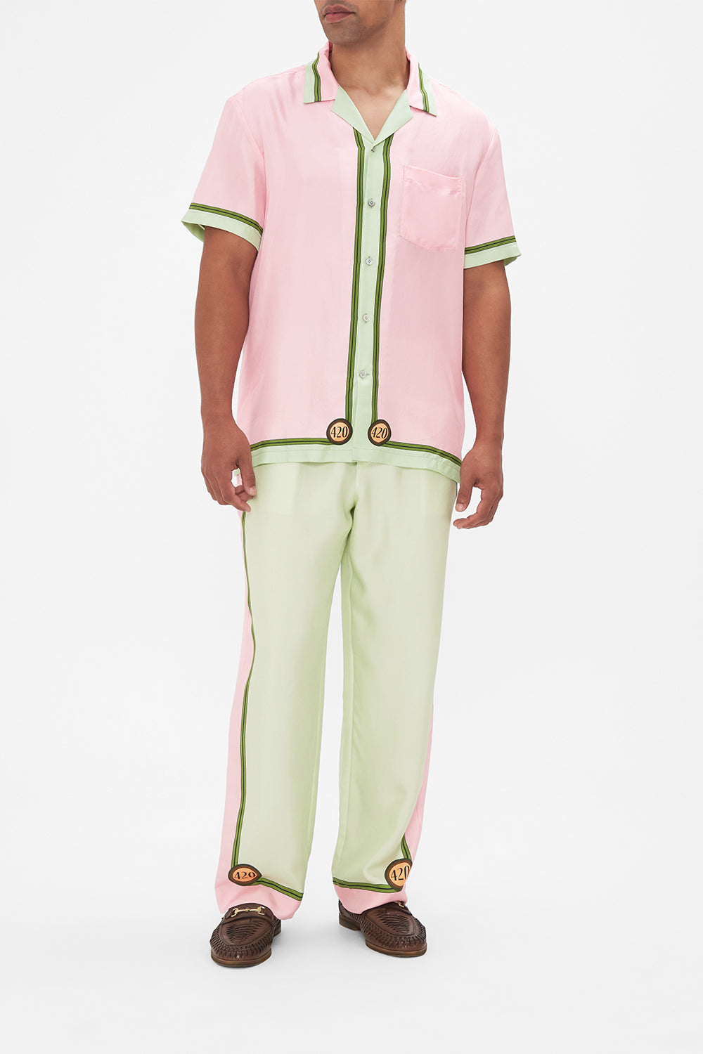 Hotel Franks by CAMILLA mens camp collared printed shirt in Lets Chase Rainbows print