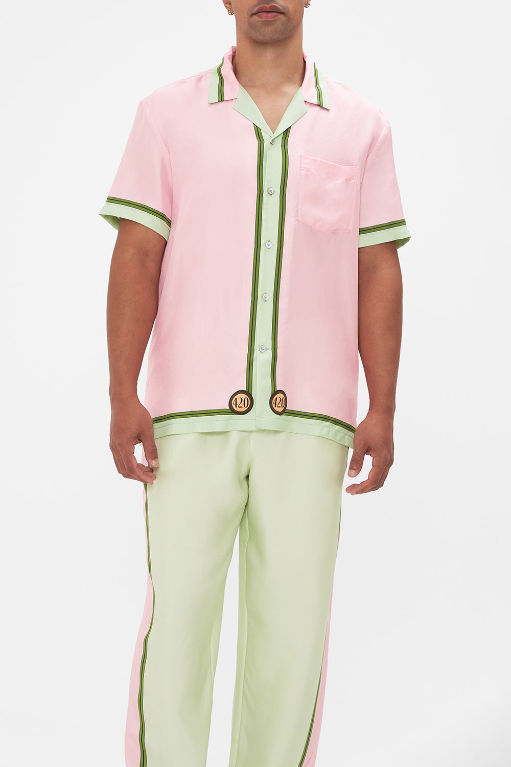 Hotel Franks by CAMILLA mens camp collared printed shirt in Lets Chase Rainbows print