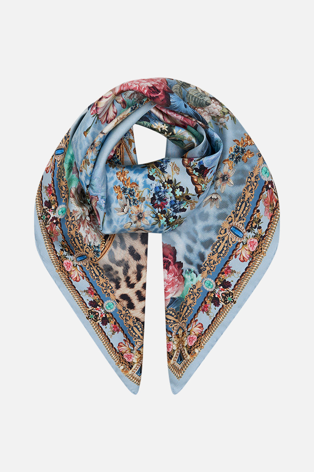 Product view of CAMILLA silk square scarf in Letters To Leo print