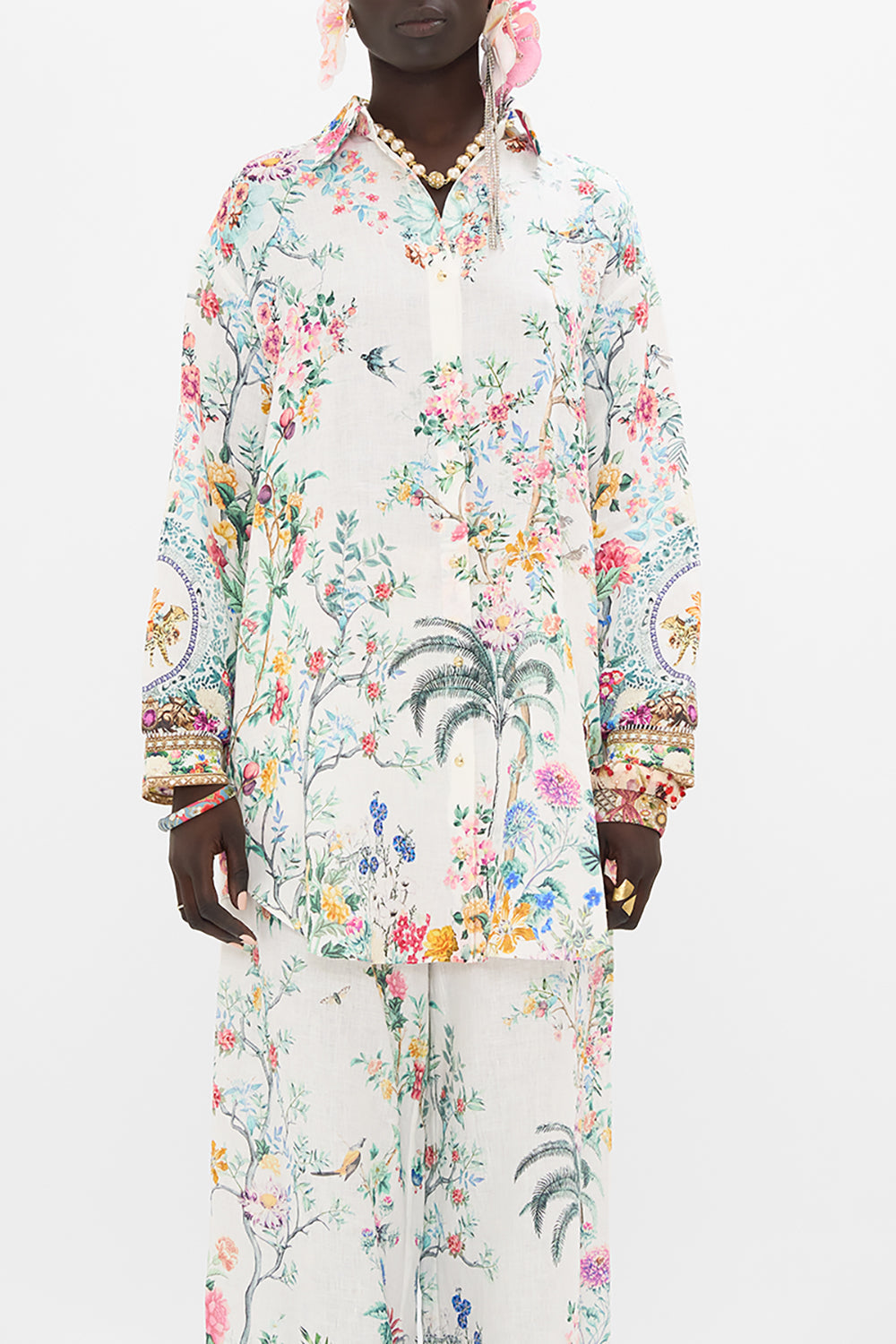 CAMILLA silk tunic in Plumes and Parterres print