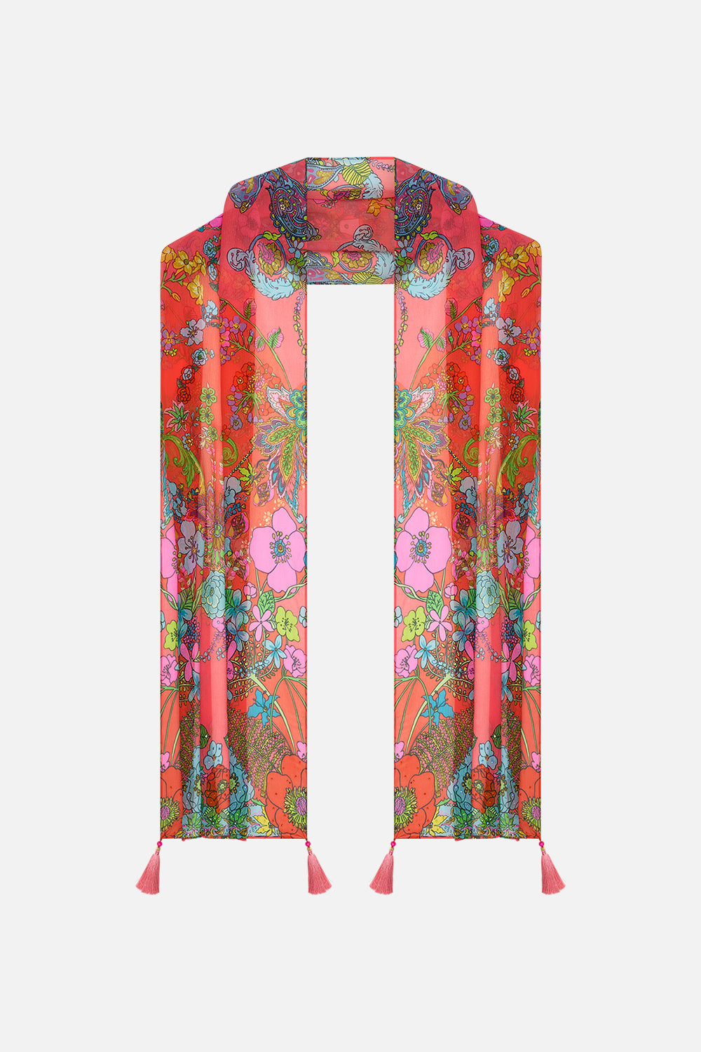 CAMILLA Pink Long Scarf in Windmills and Wildflowers print