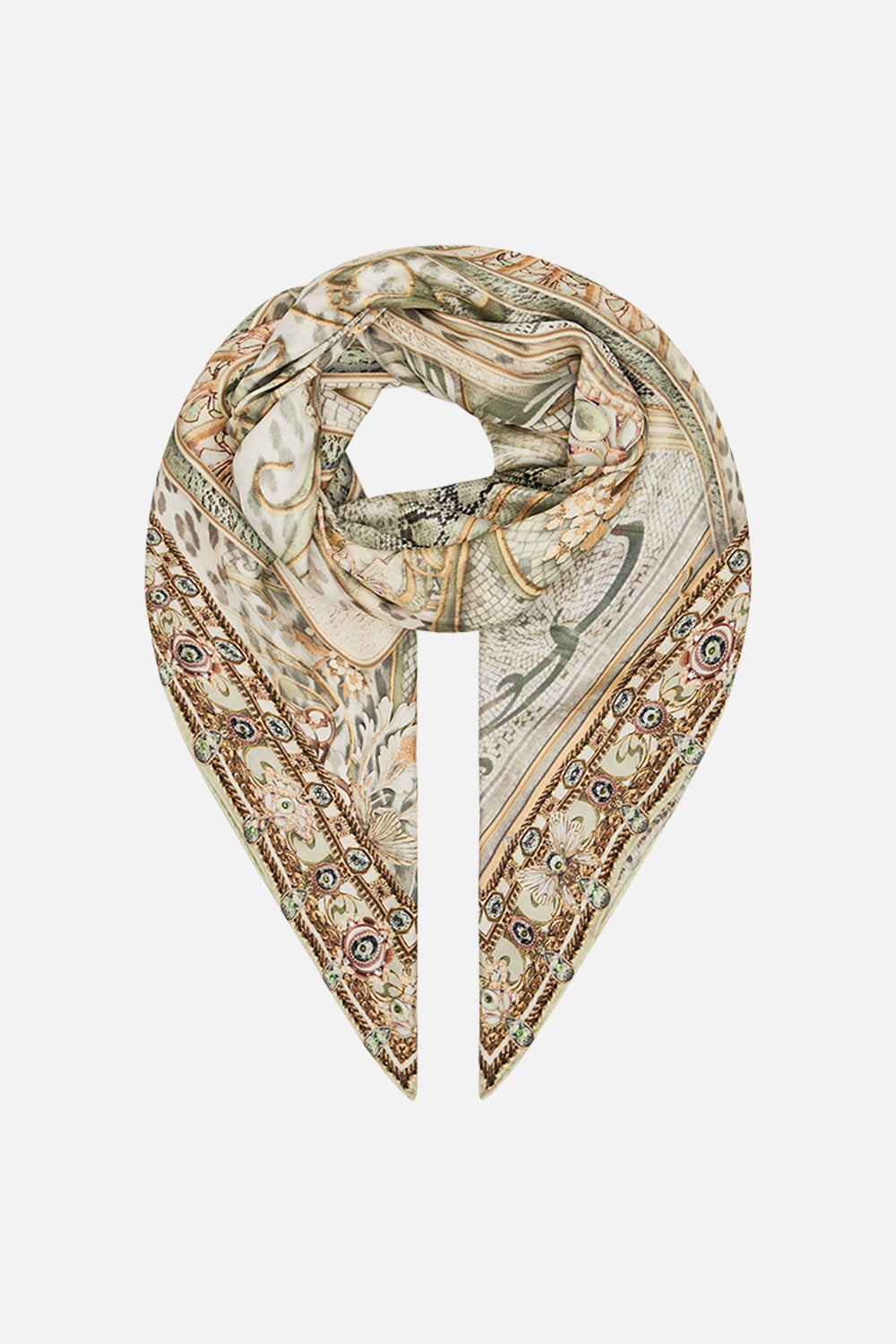 CAMILLA silk scarf in Ivory  Tower Tales print