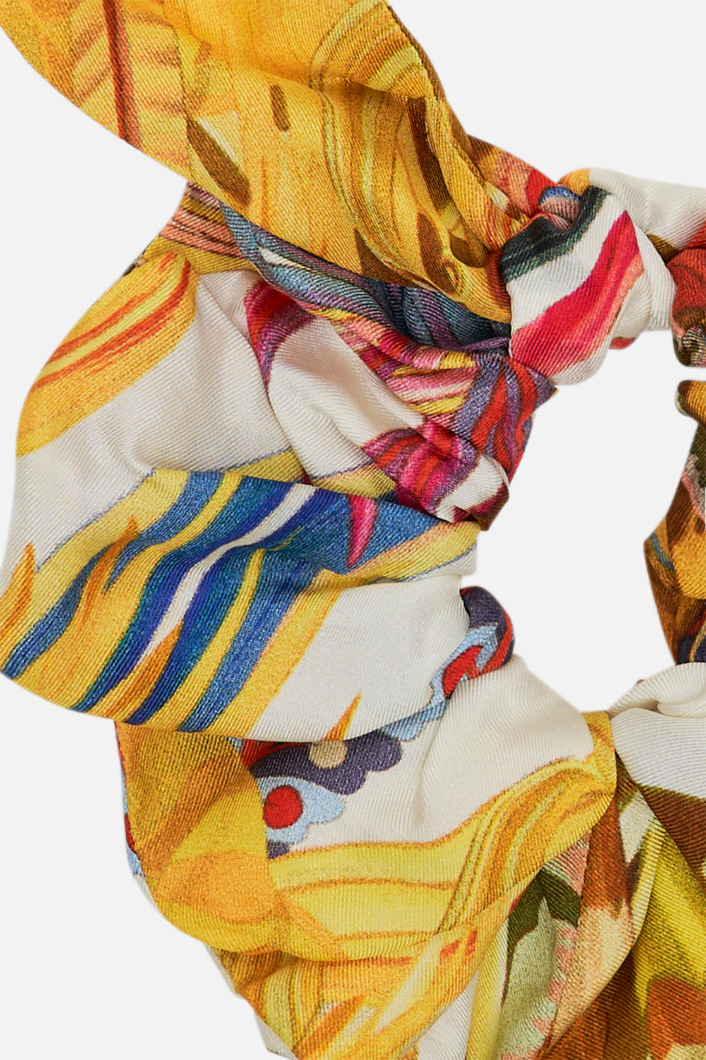 CAMILLA silk scrunchie in Sunflowers On My Mind print