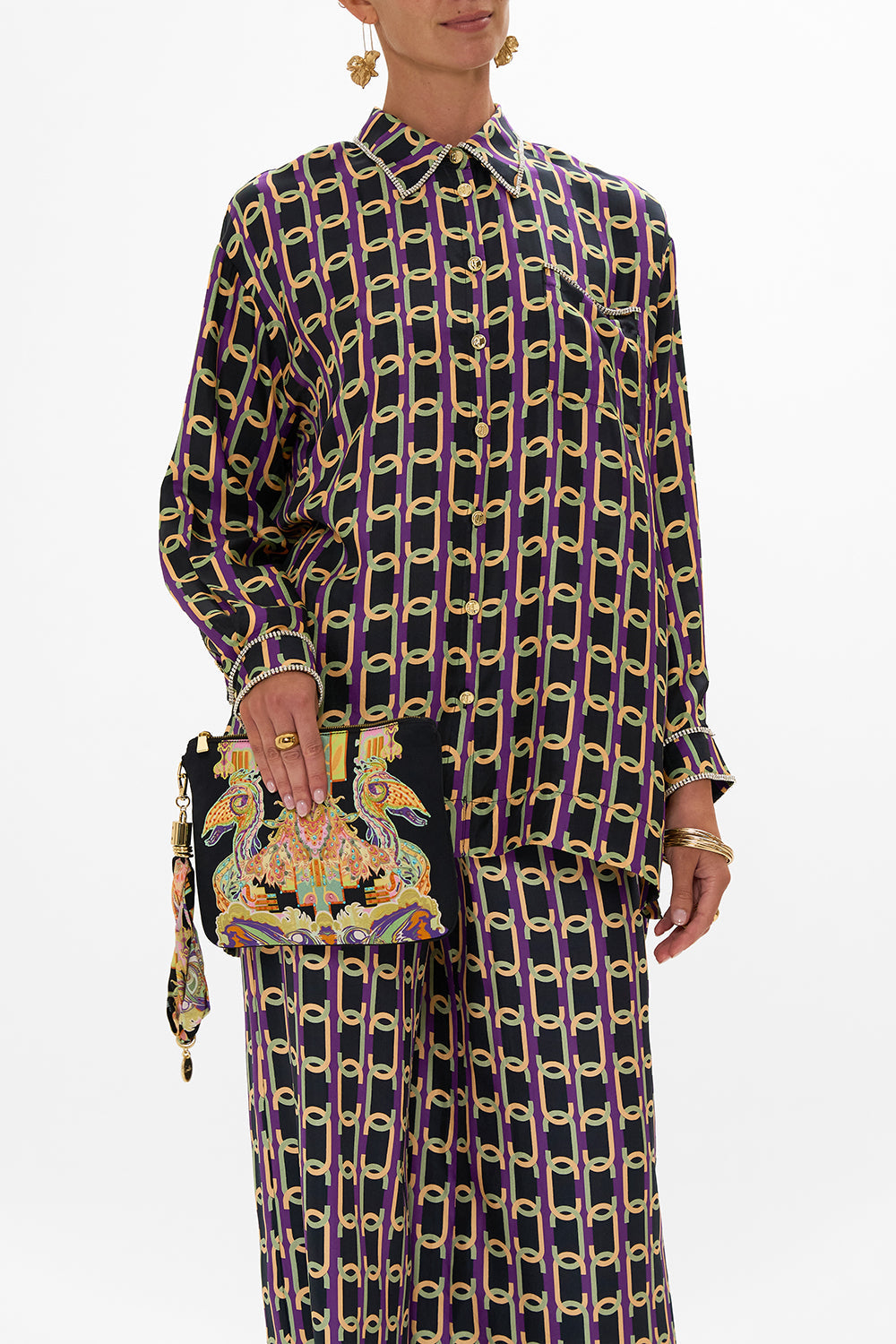 CAMILLA silk clutch bag in Club Cinemania print