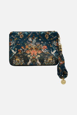 CAMILLA silk clutch in She Who Wears The Crown print