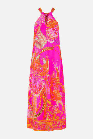Product view of CAMILLA silk neck tie dress in A Heart That Flutters print