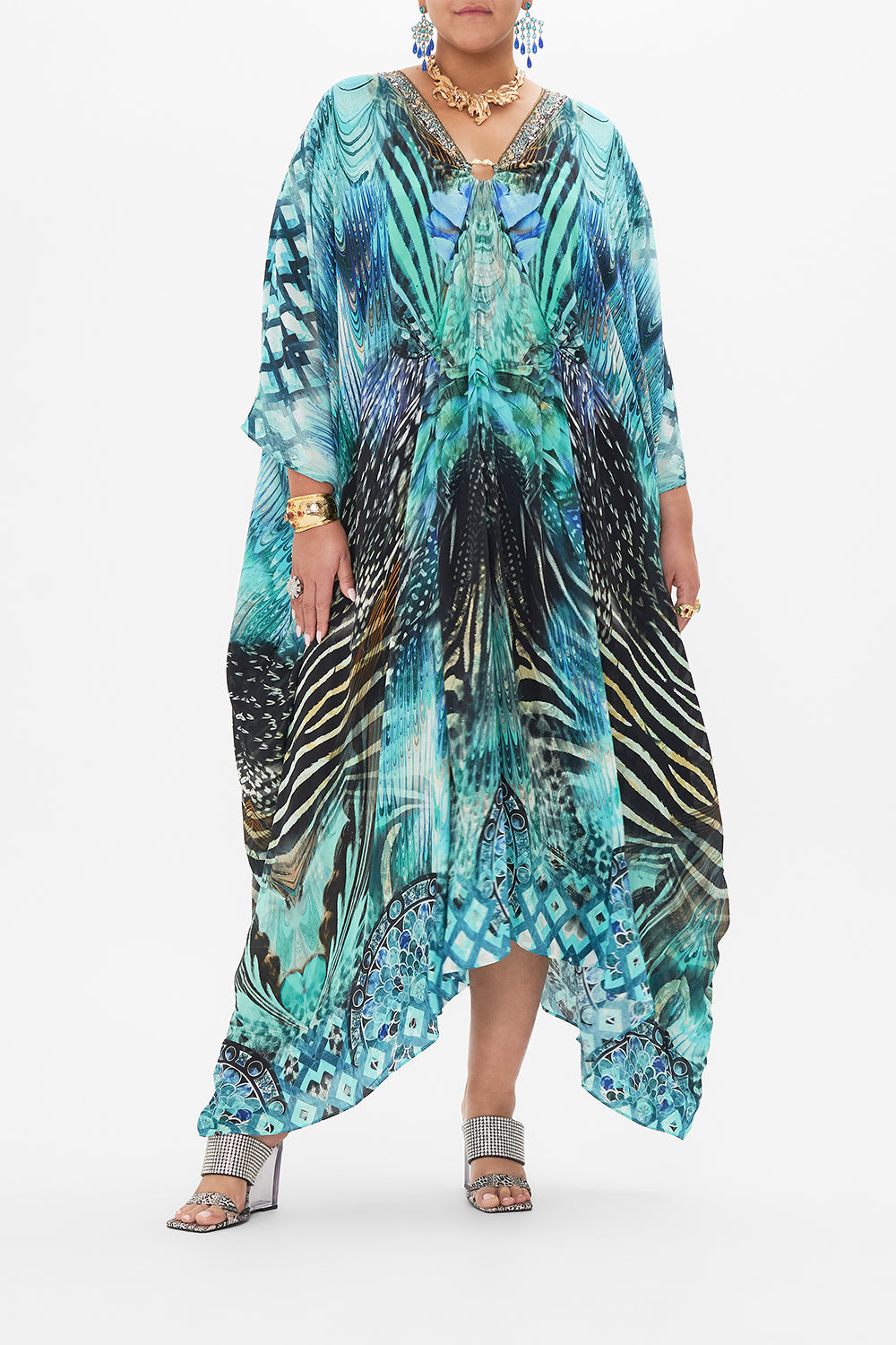 SPLIT SLEEVE KAFTAN WITH HARDWARE AZURE ALLURE