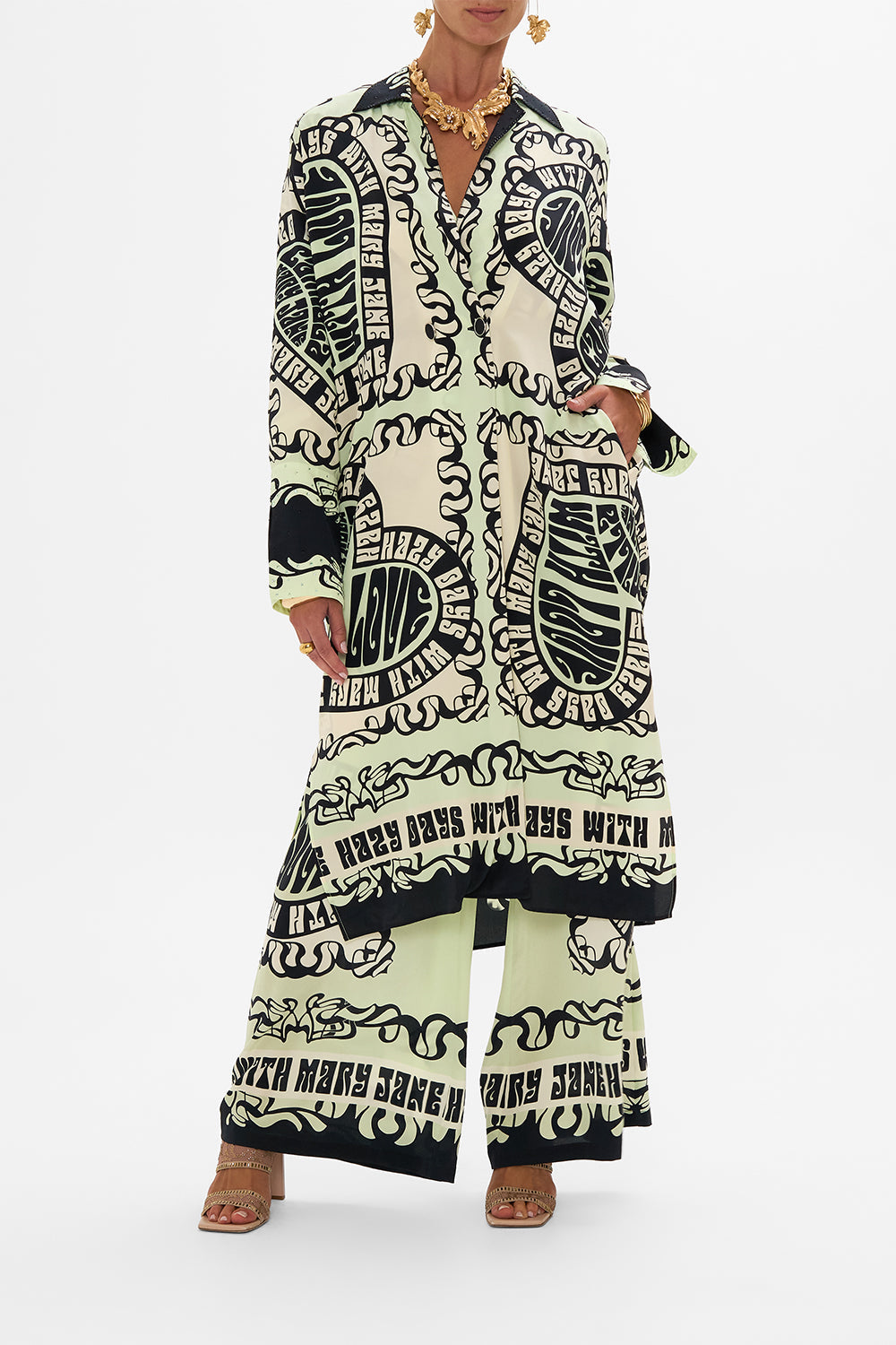 CAMILLA split cuff coat in Double Dutch print