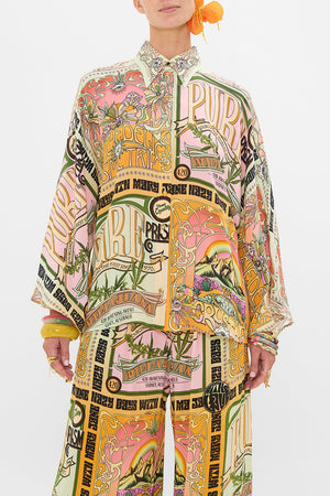 CAMILLA  sillk blouse in Lets Chase Rainbows print
