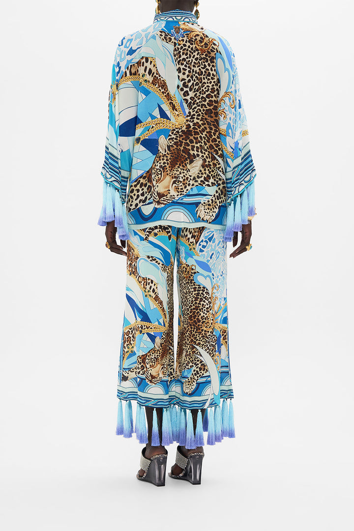 CROPPED LOUNGE PANT WITH OMBRE SILK TASSELS SKY CHEETAH