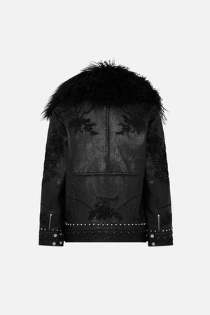 CAMILLA leather biker jacket in Volendam Dolls print