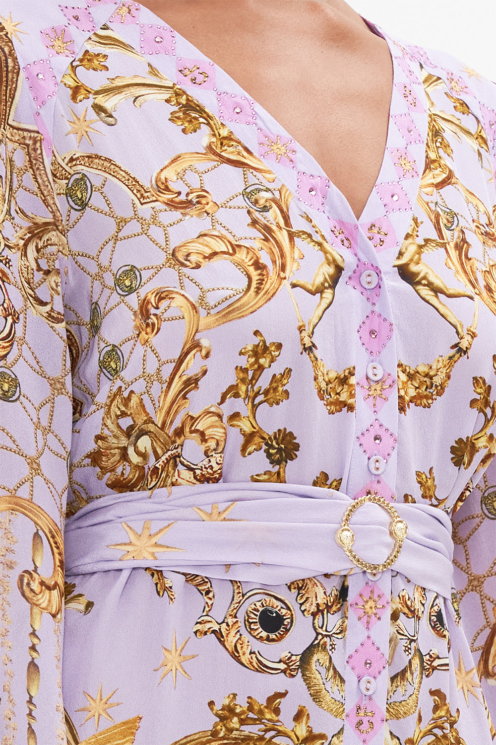 V NECK DRESS WITH BELT LAVENDER EVER AFTER