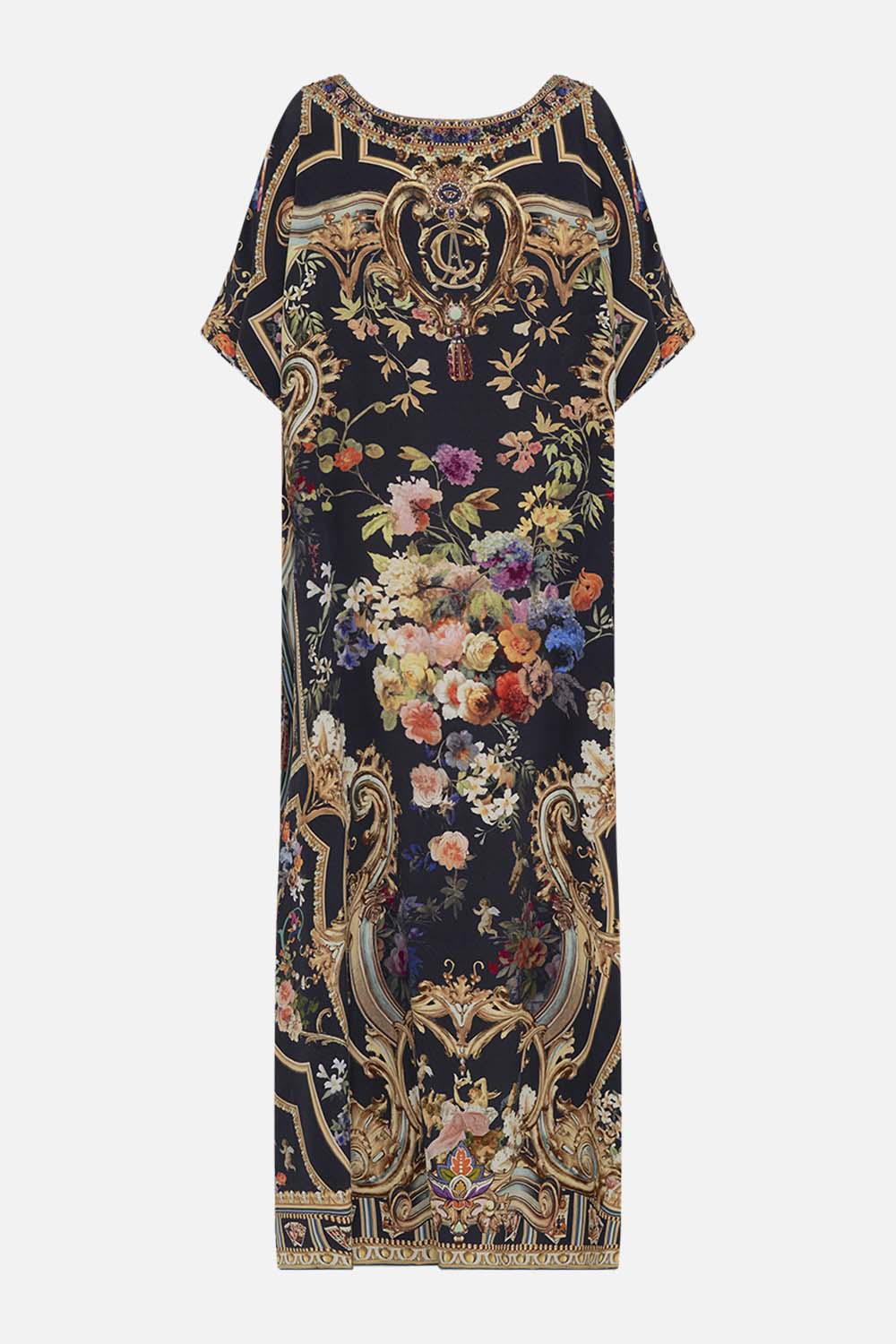 Video of model wearing CAMILLA silk kaftan in Play Your Cards Right