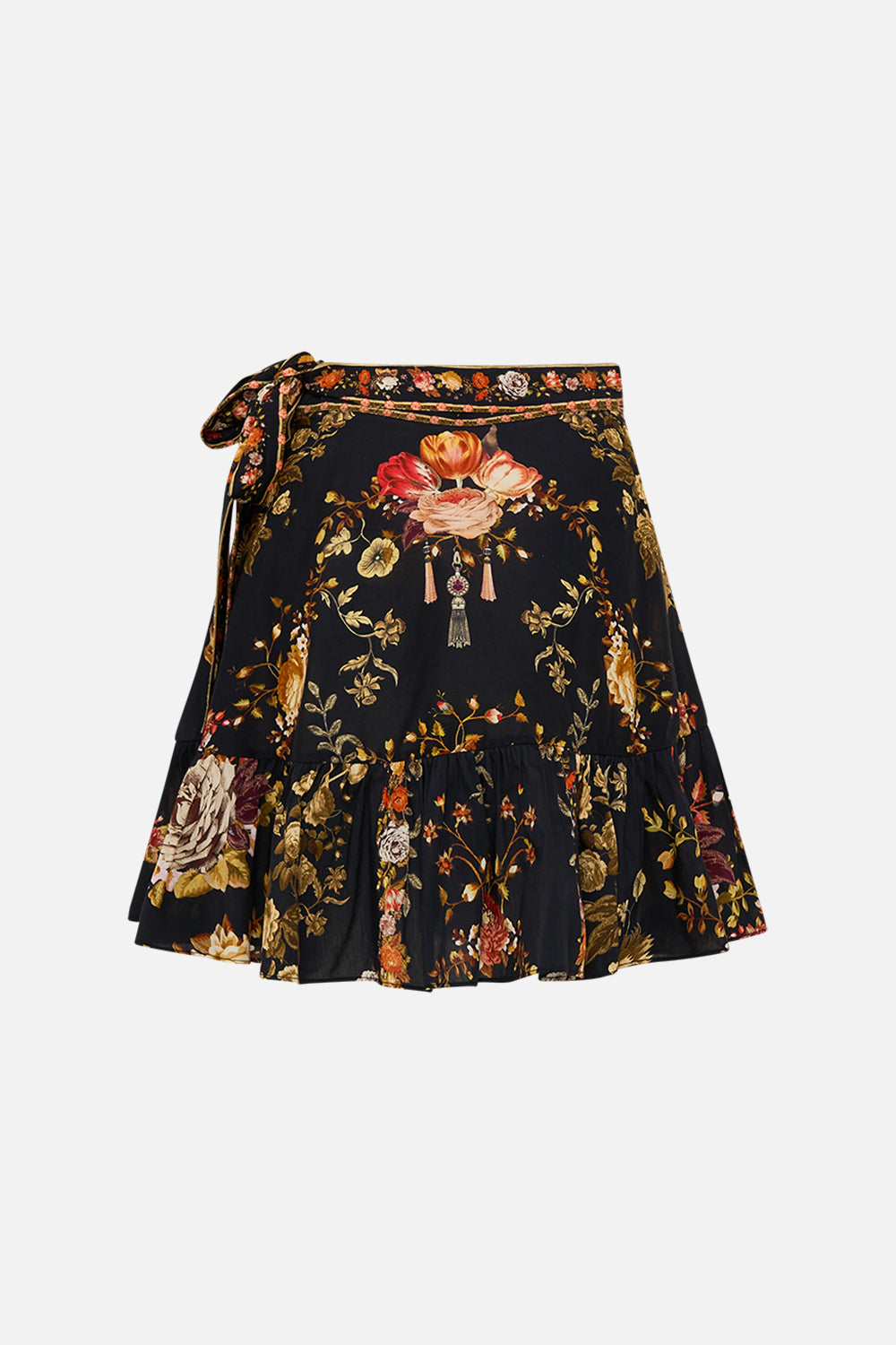 CAMILLA Floral Ruffle Hem Wrap Skirt in Stitched in Time