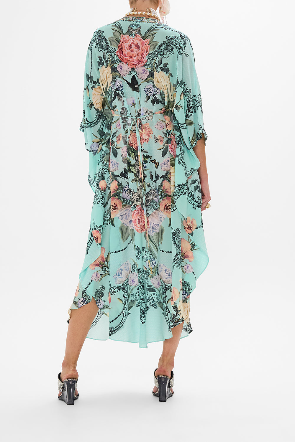 CAMILLA Floral Gathered Waist Kaftan in Petal Promise Land print