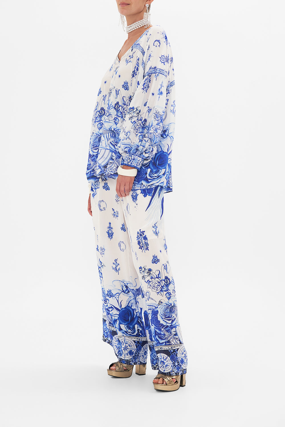 BLOUSON BLOUSE WITH NECK TIE IMMORTAL INK