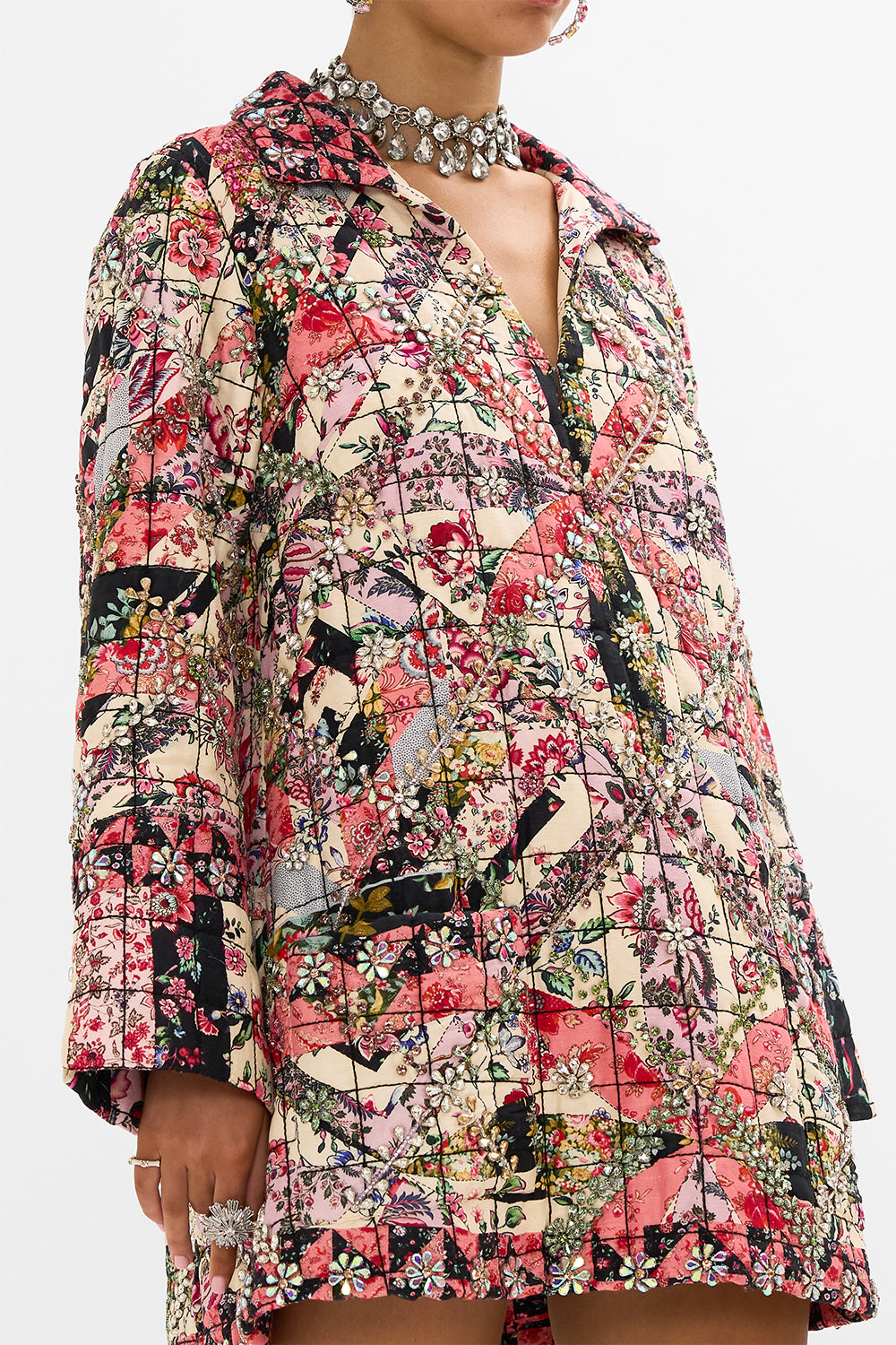 CAMILLA Patchwork Long Sleeve Tunic with Rhinestone Crystals in Patchwork Poetry print