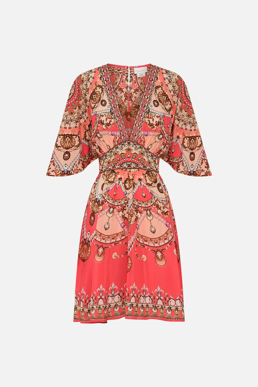 CAMILLA Pink Short Waisted Dress in Shell Games print