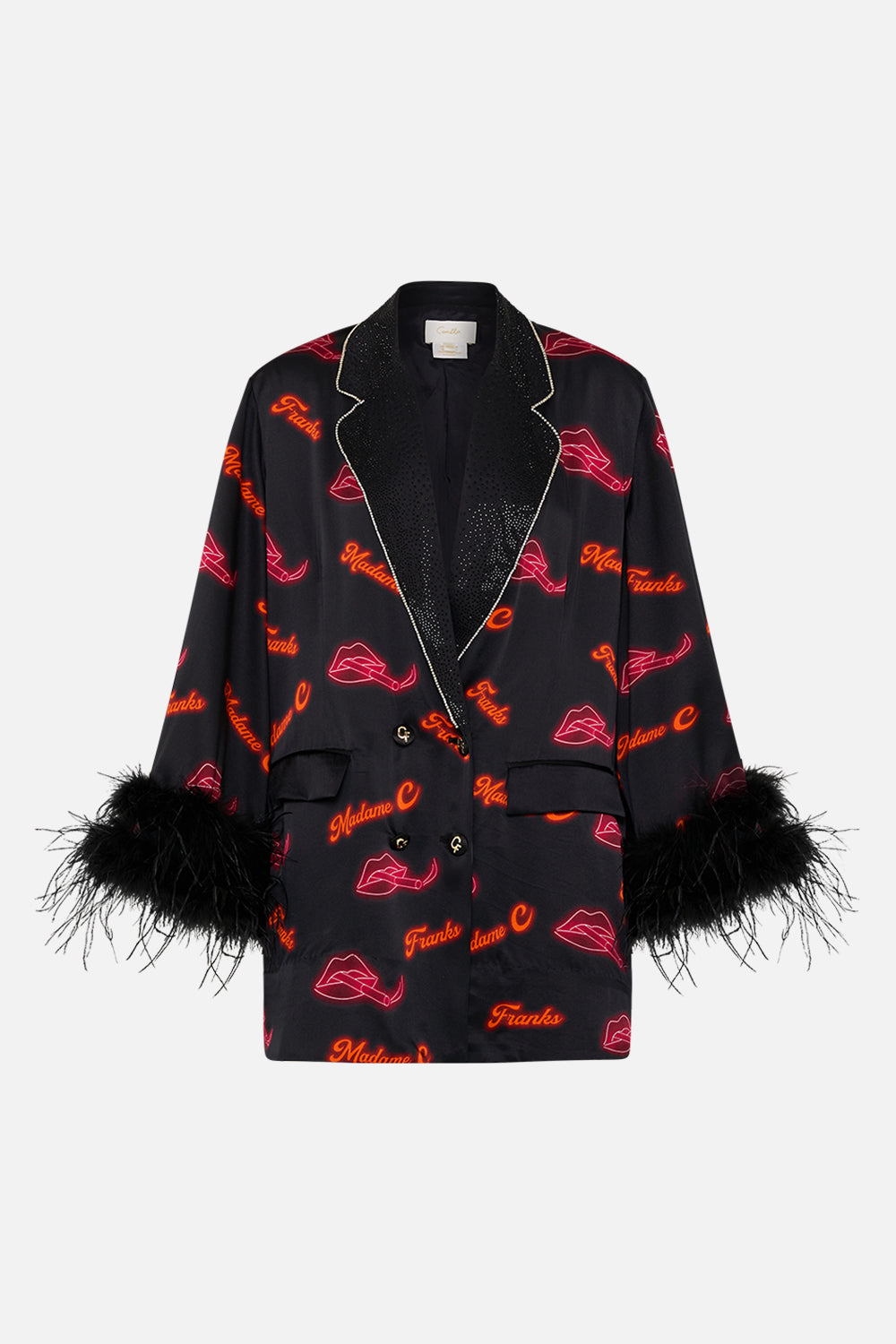 CAMILLA Black Flared Sleeve Double Breasted Jacket in Electric Loveland