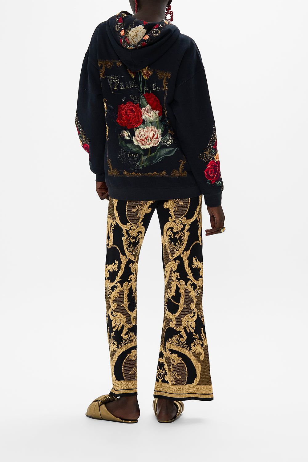 CAMILLA Black Hoody with Pockets in Magic in the Manuscripts print