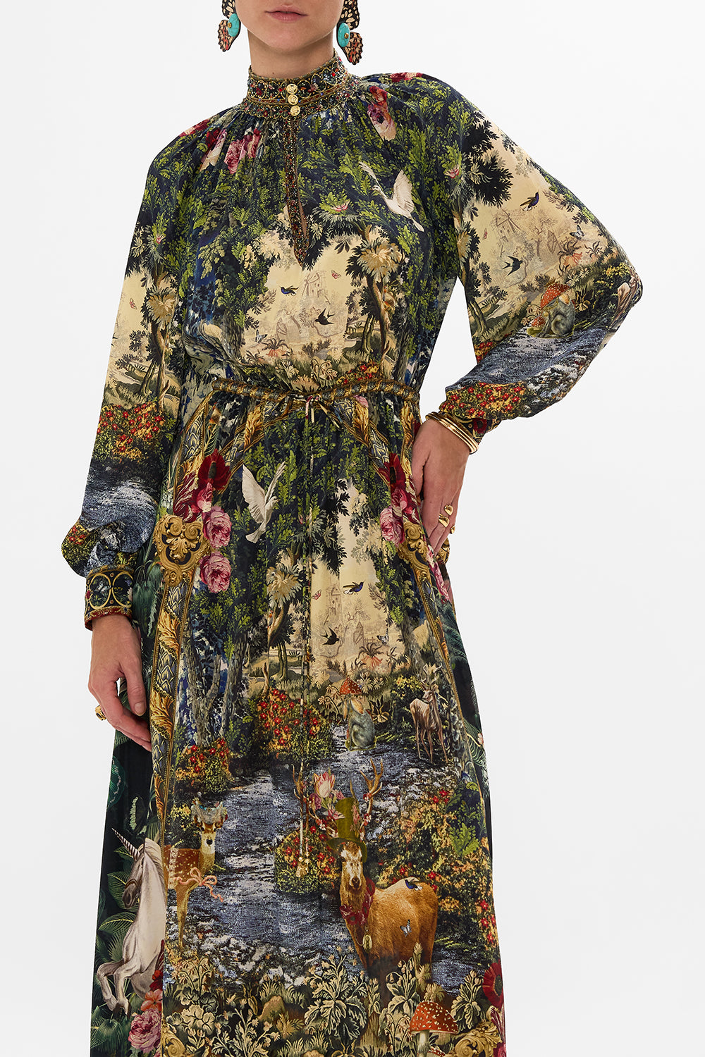 CAMILLA Floral Drawcord Waist Long Dress in Tapestry Totems