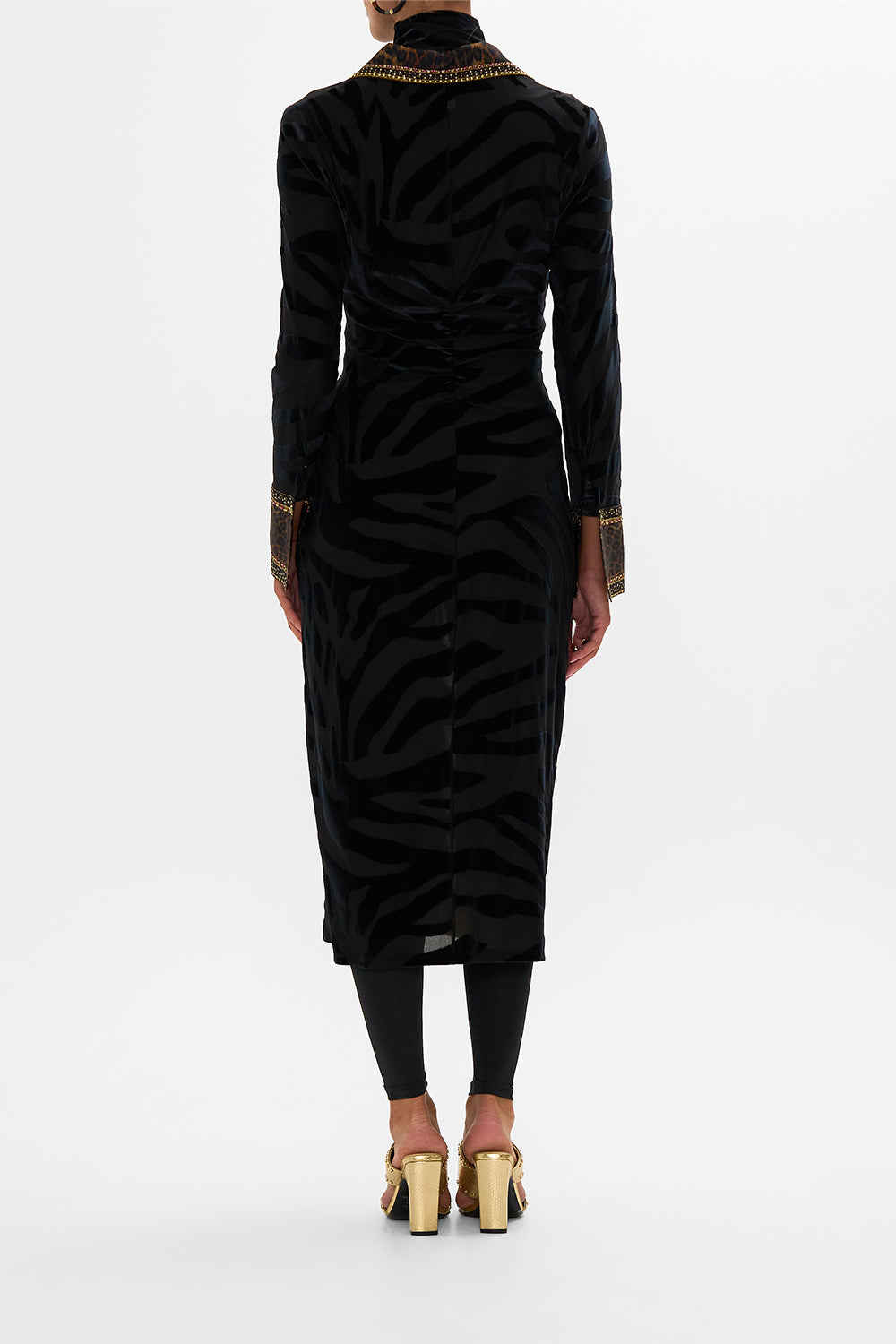 CAMILLA leopard stretch velvet animal shirt dress in Amsterglam print.