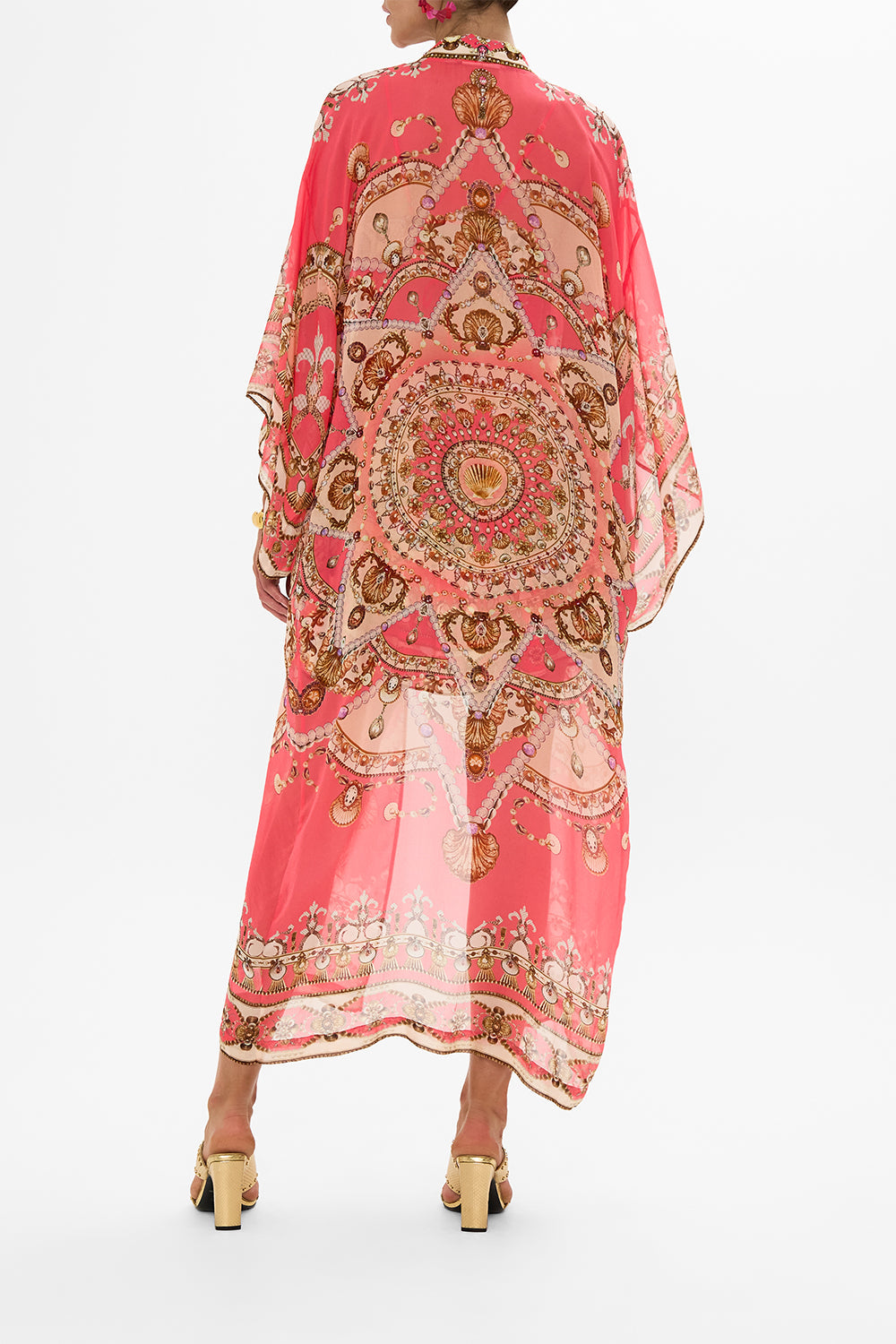 CAMILLA Pink Kimono Layer with Collar in Shell Games