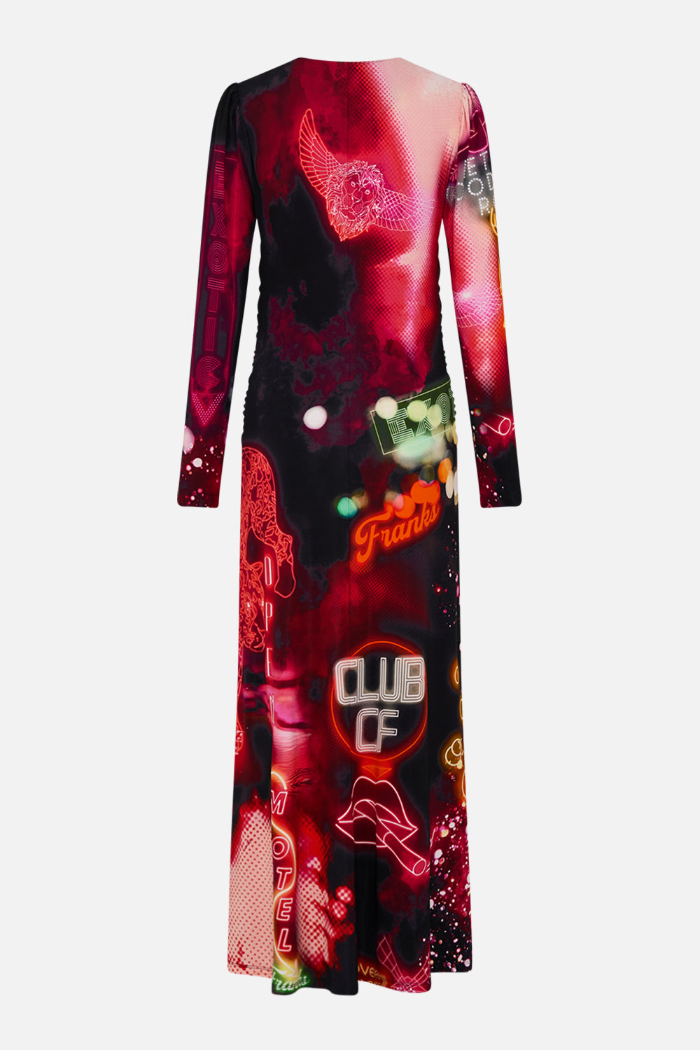 CAMILLA black jersey long dress in Electric Loveland print. 