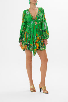 CAMILLA short wrap tie dress in  Good Vibrations print. 