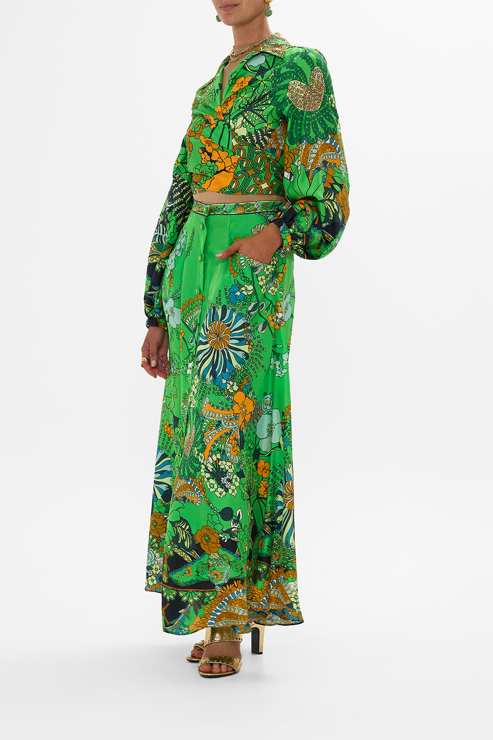 CAMILLA Green Cropped Wrap Shirt in Good Vibes Generation