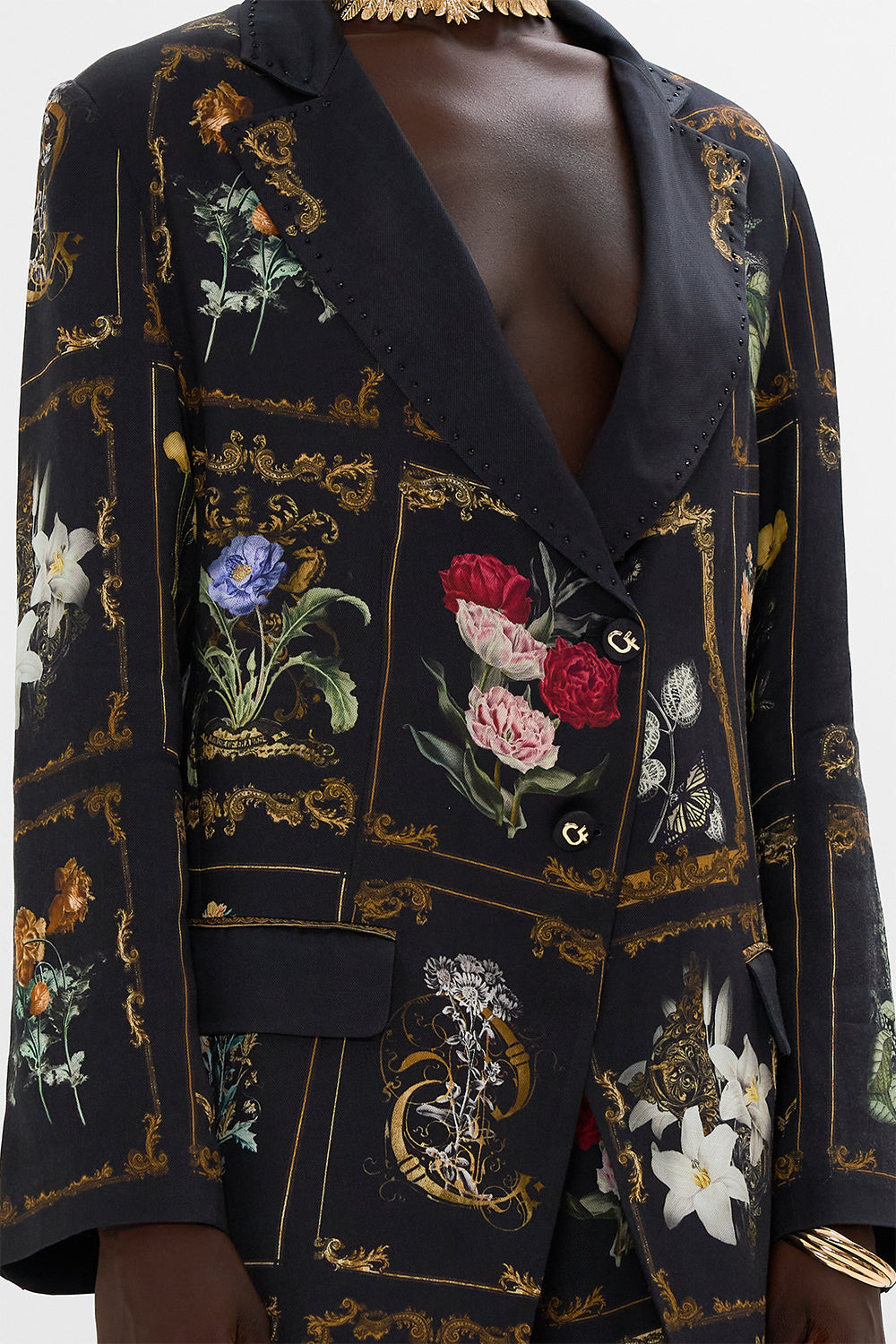 CAMILLA floral longline jacket in Magic In The Manuscripts print