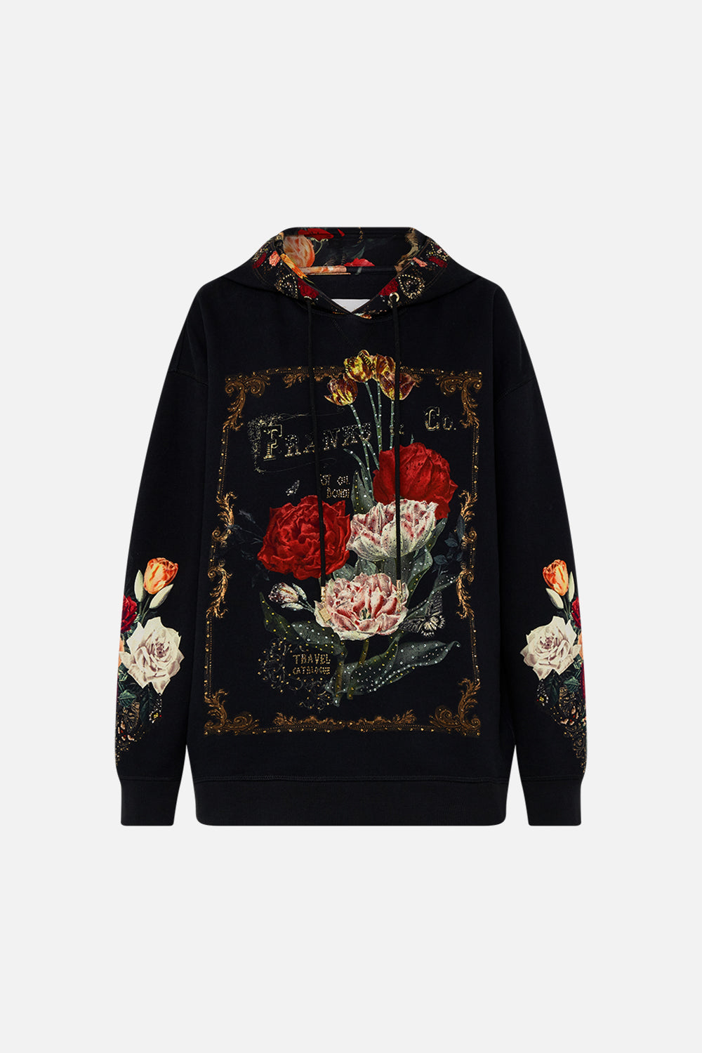 CAMILLA Black Hoody with Pockets in Magic in the Manuscripts print