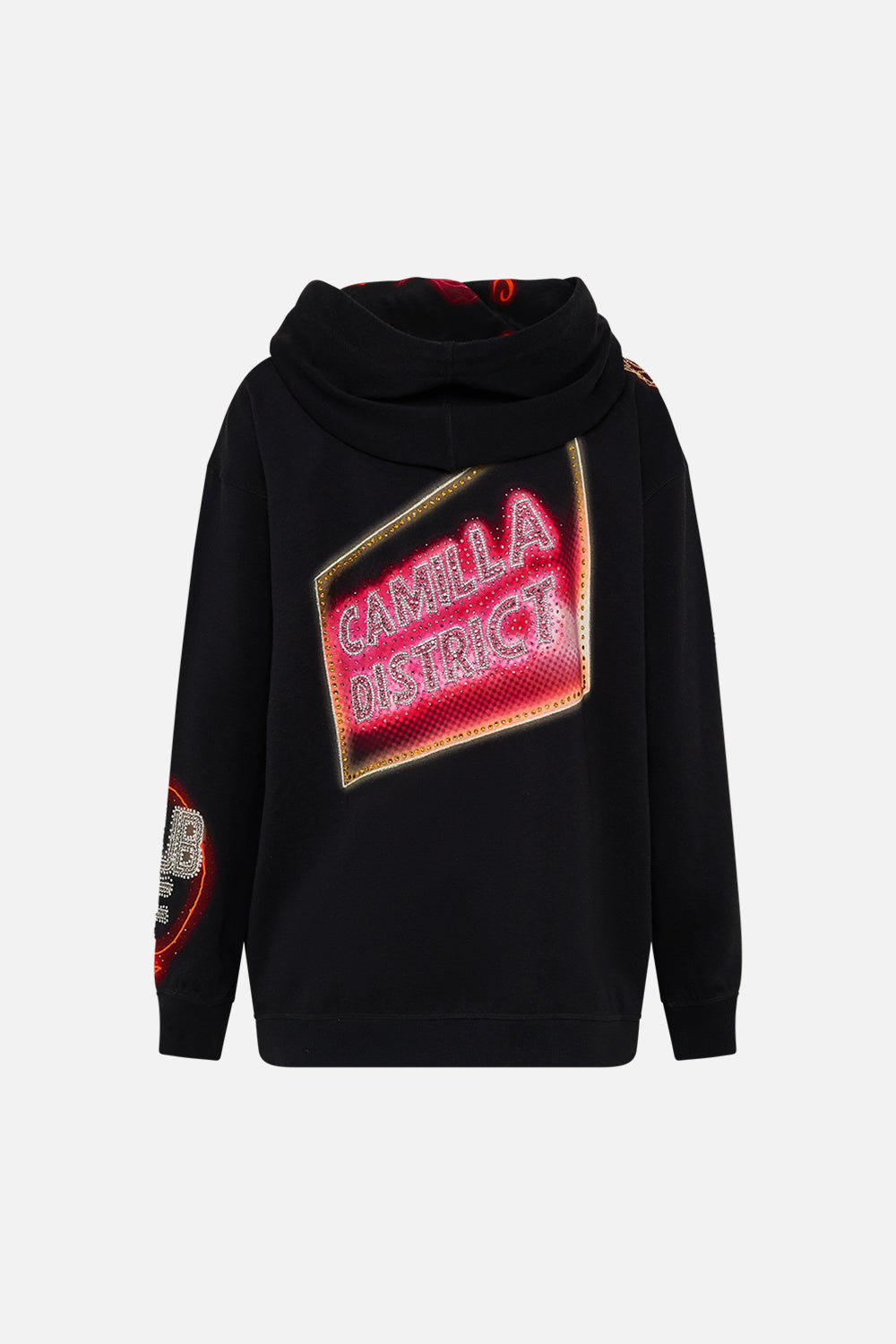 CAMILLA black  hoody with pockets in Electric Loveland print.