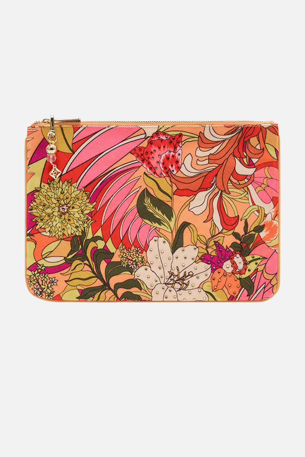 CAMILLA Floral Small Canvas Clutch in The Flower Child Society print
