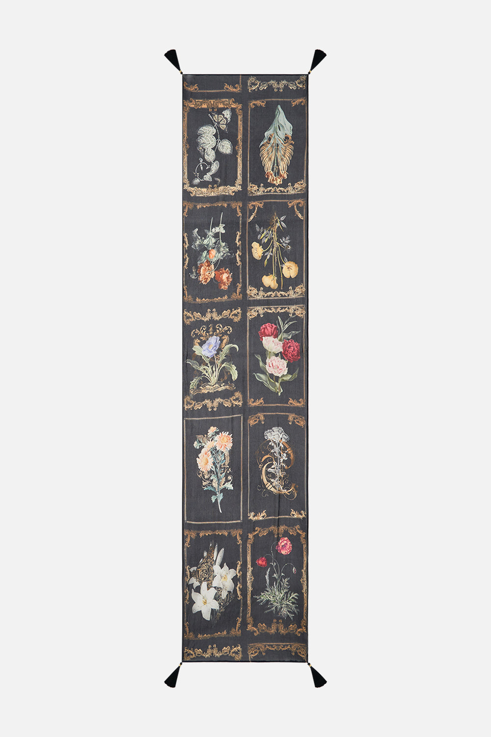 CAMILLA black floral print scarf in Magic In The Manuscripts print 