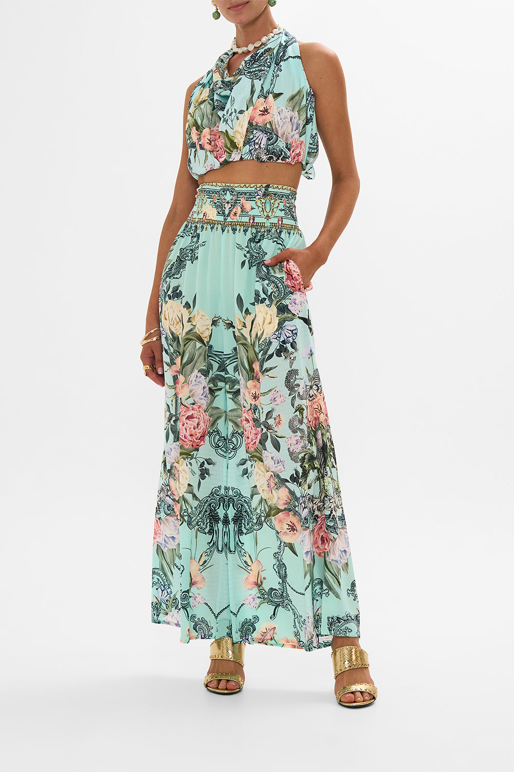 CAMILLA floral large square scarf in Petal Promise Land