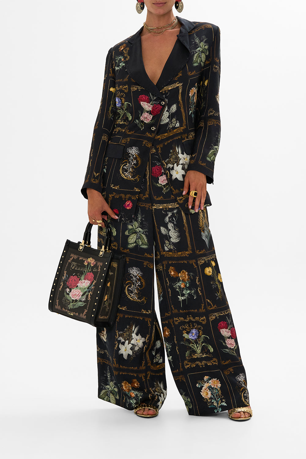 CAMILLA floral north south tote with smooth handle in Magic in the Manuscripts