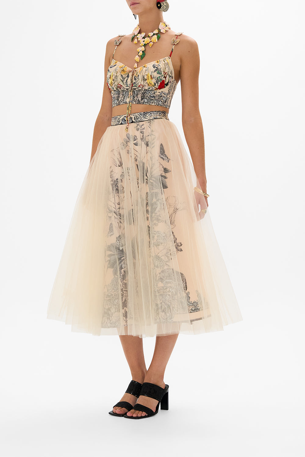 CAMILLA multi Midi Tulle Skirt in Etched into Eternity