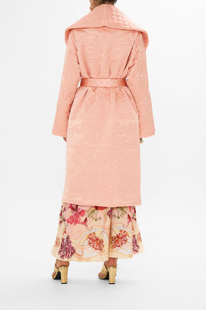 QUILTED LONG WRAP COAT BLOSSOMS AND BRUSHSTROKES