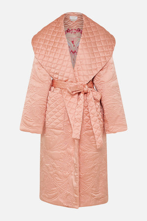 QUILTED LONG WRAP COAT BLOSSOMS AND BRUSHSTROKES