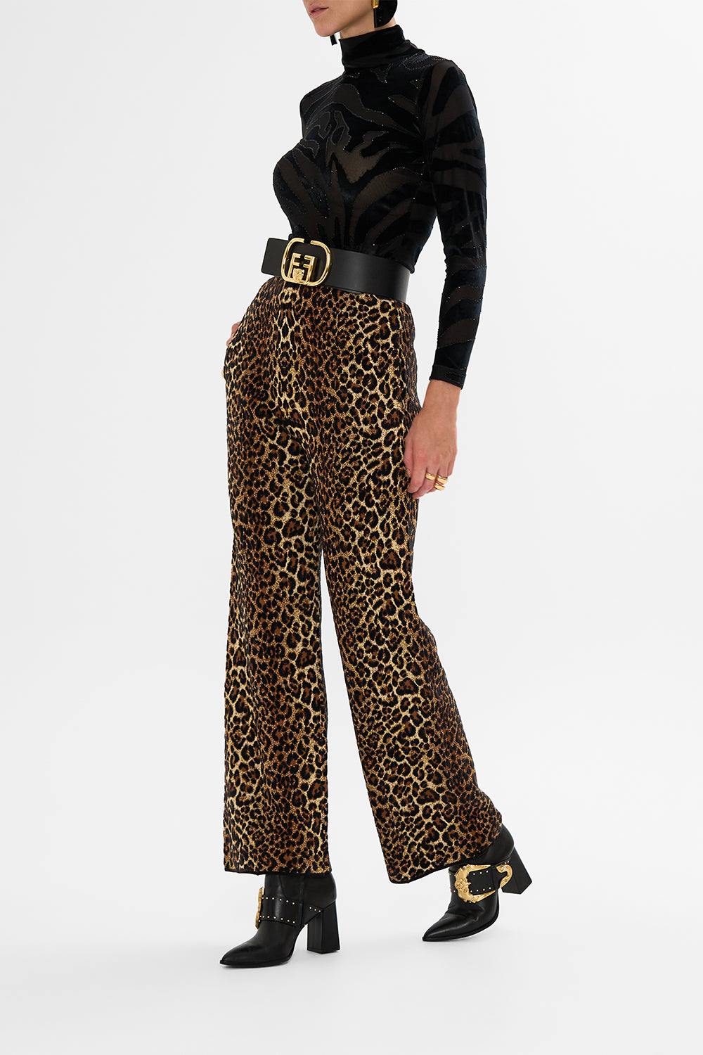 CAMILLA leopard jacquard straight leg knit pant in Amsterglam print.