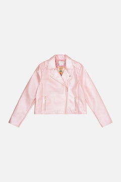 Milla bY  CAMILLA kids pink leather jacket in Clever Clogs print