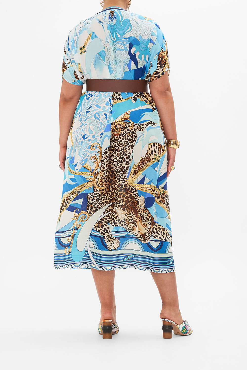 BUTTON THROUGH BATWING KAFTAN SKY CHEETAH